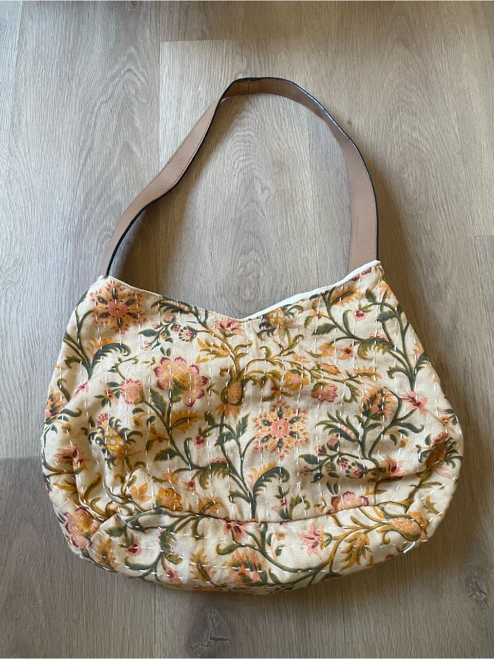Floral Embroidered Cream Hobo Bag